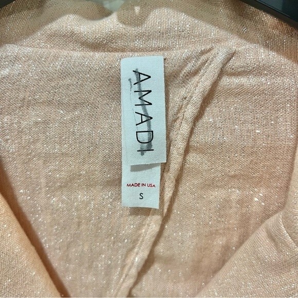 Anthropologie AMADI Kaye Metallic Pink Double Breasted Linen Cotton Blazer Sz. S - Picture 3 of 9